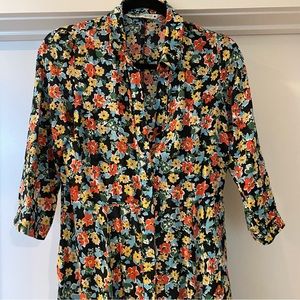 Zara Multi Floral 3/4 Sleeve Button Front Maxi Dress